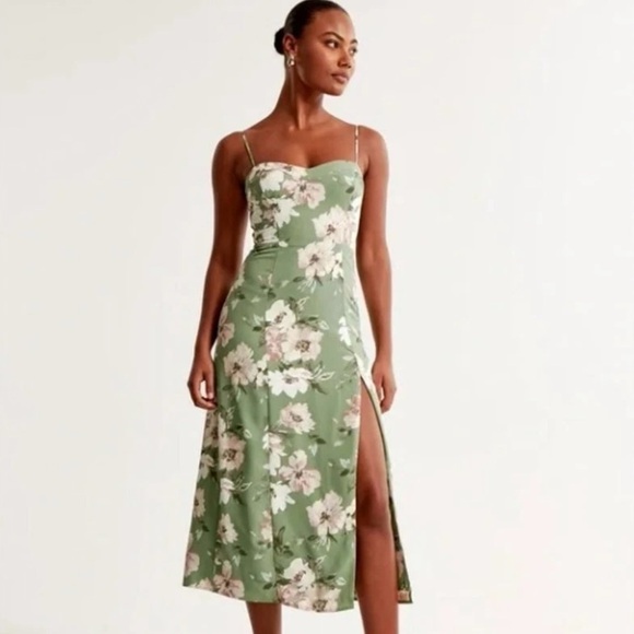 Abercrombie Camille Green Pink Floral Midi Dress XS Petite Spaghetti Straps XSP - Picture 1 of 6